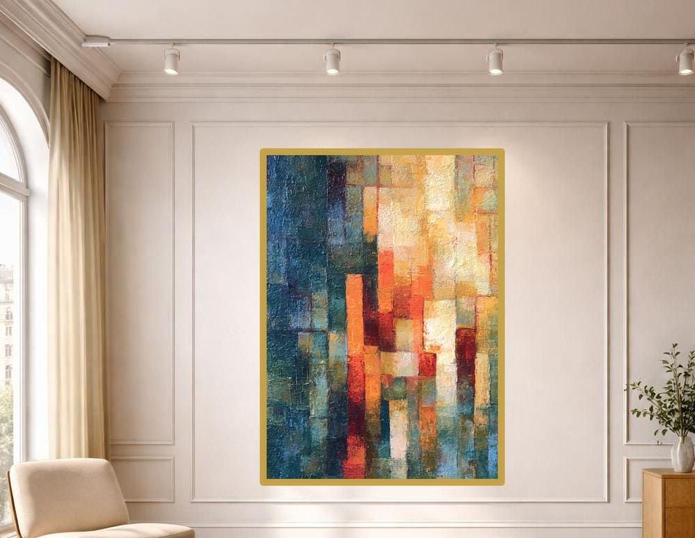 Abstract Color Blocks Wall Art Print, Textured Abstract Canvas Art, Living Room Decor, Ready to Hang