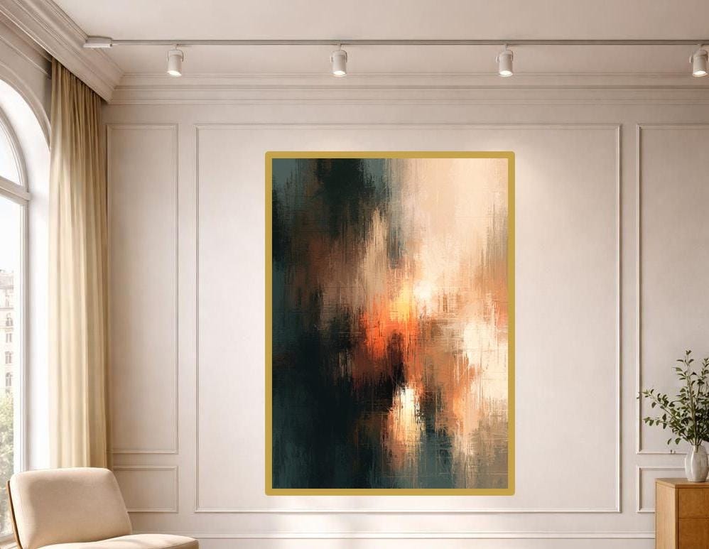 Orange Abstract Expressionist Abstract Color Blocks Canvas Wall Art, Abstract Art Print, Living Room Decor, Framed Canvas