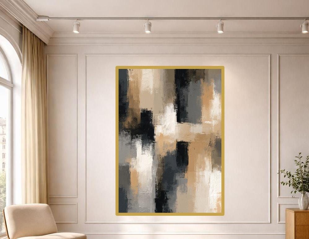Abstract Color Blocks Wall Art Print, Textured Abstract Art Canvas Art, Living Room Decor, Ready to Hang