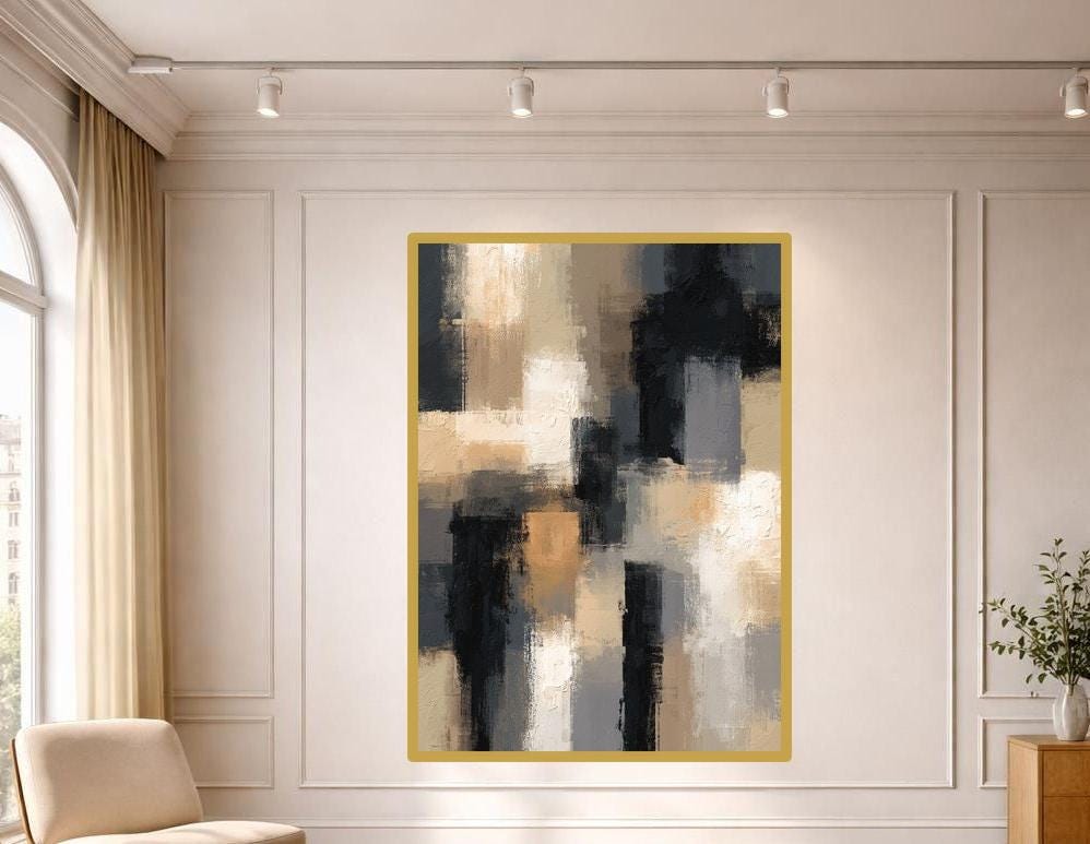 Abstract Color Blocks Canvas Wall Art, Textured Abstract Print, Living Room Decor, Ready to Hang