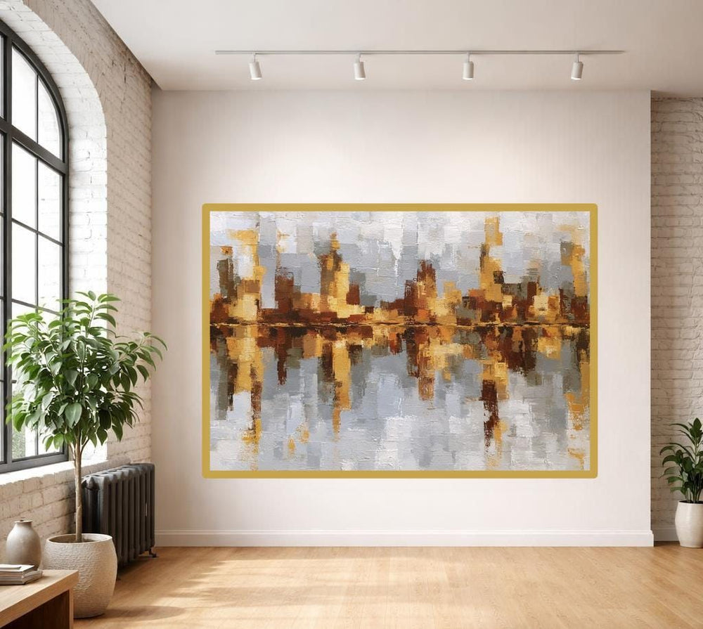 Abstract City Reflection Canvas Print, Cityscape Print, Living Room Wall Decor, Ready to Hang