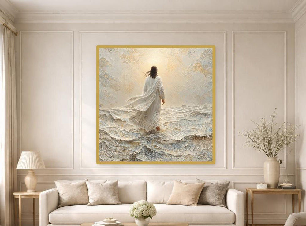 Jesus Walking on Water Canvas Print, Heavenly Religious Wall Art, Faith Based Prayer Room Decor, Ready to Hang