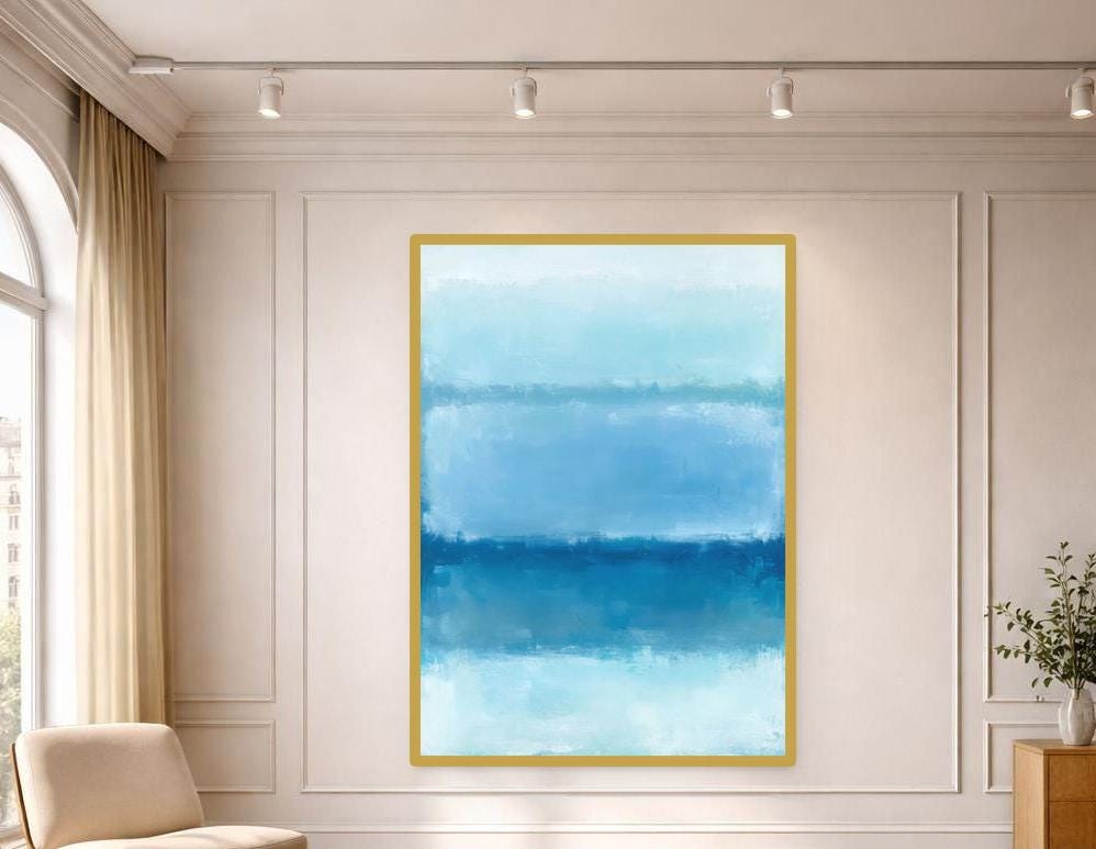Modern Blue Color Field Canvas Print, Color Field Art, Living Room Decor, Framed Canvas