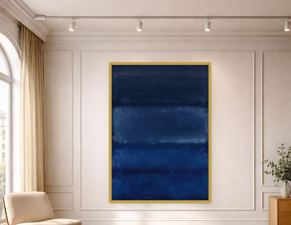 Modern Blue Color Field Canvas Wall Art, Color Field Print, Living Room Decor, Framed Canvas