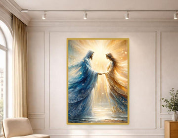 Jesus and Woman Holding Hands Wall Art Print, Christian Canvas Art, Prayer Room Decor, Framed Canvas