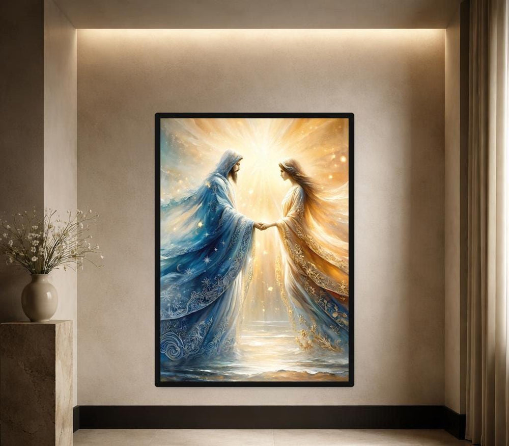 Jesus and Woman Holding Hands Wall Art Print, Christian Canvas Art, Prayer Room Decor, Framed Canvas