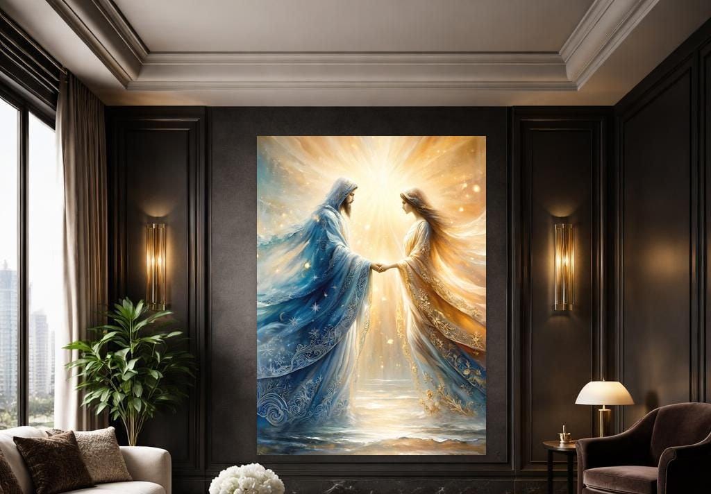 Jesus and Woman Holding Hands Wall Art Print, Christian Canvas Art, Prayer Room Decor, Framed Canvas