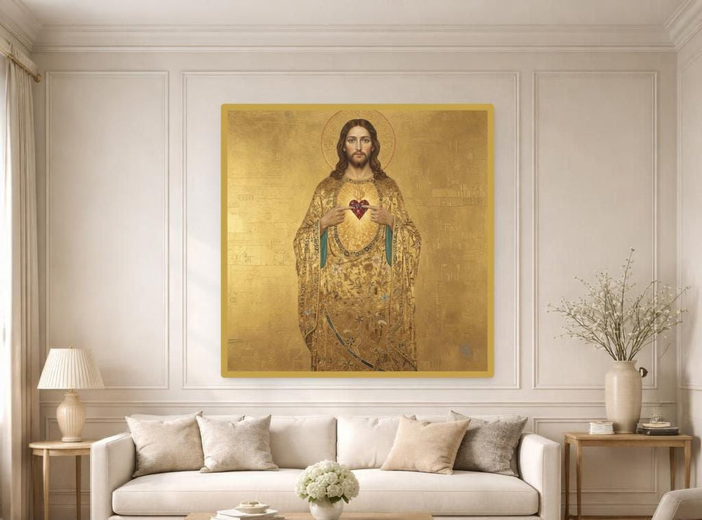 Gustav Klimt Sacred Heart of Jesus Art Print, Religious Art Canvas Wall Art, Prayer Room Decor, Framed Canvas