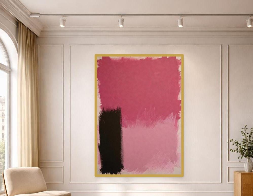 Abstract Pink Color Field Art Print, Modern Abstract Canvas Wall Art, Living Room Decor, Framed Canvas