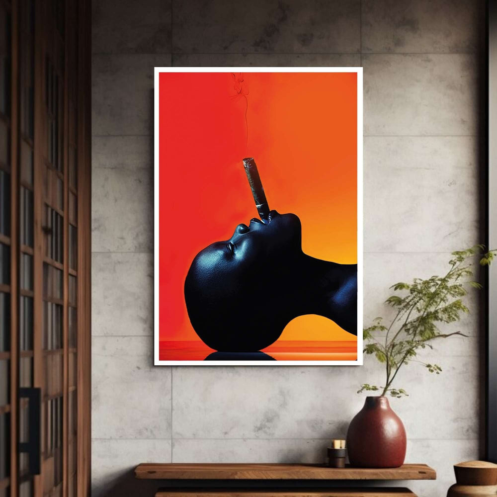 Black Woman smoke  Canvas Wall Art Print Ready To Hang