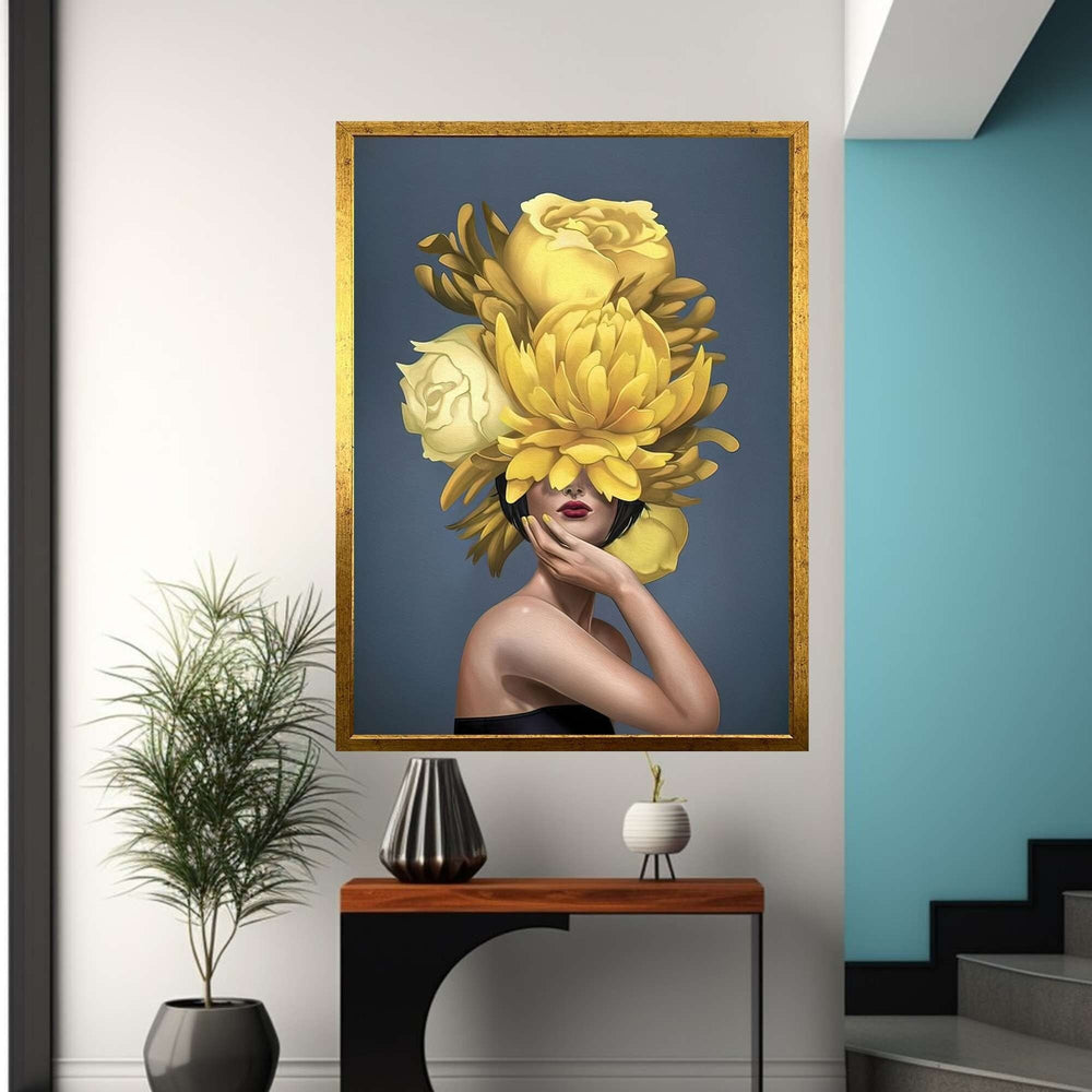 Yellow Floral Woman Flower Woman Canvas Wall Art Print Ready To Hang