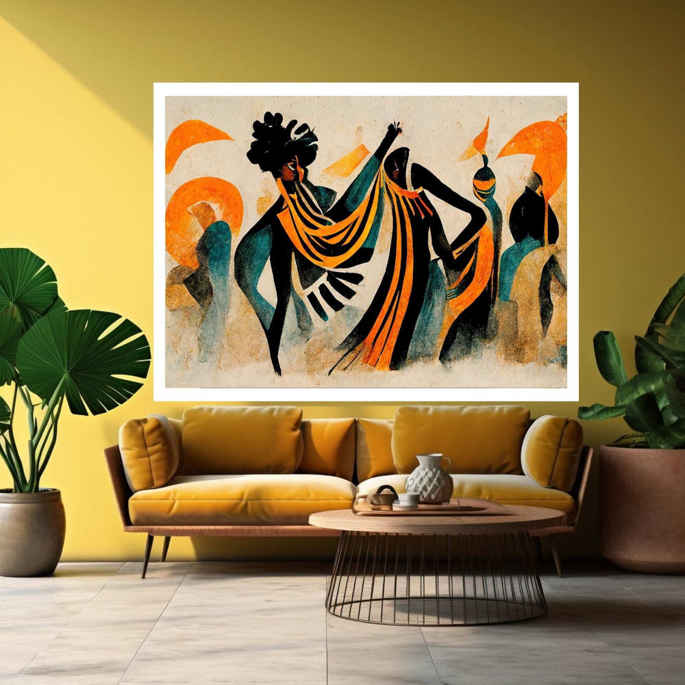 Modern African Colorful and Abstract Dancing People Canvas Wall Art Print Ready To Hang