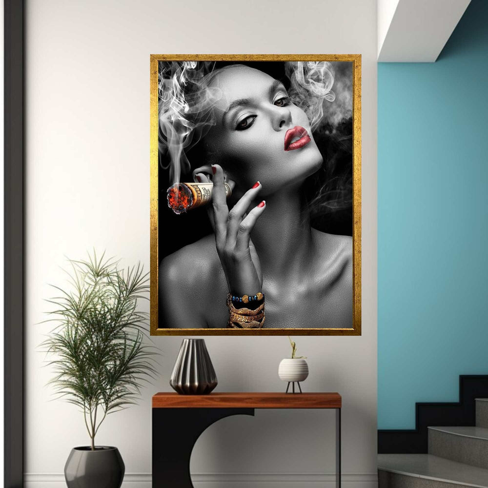 Woman Smoking Cigar Canvas Wall Art Print Ready To Hang