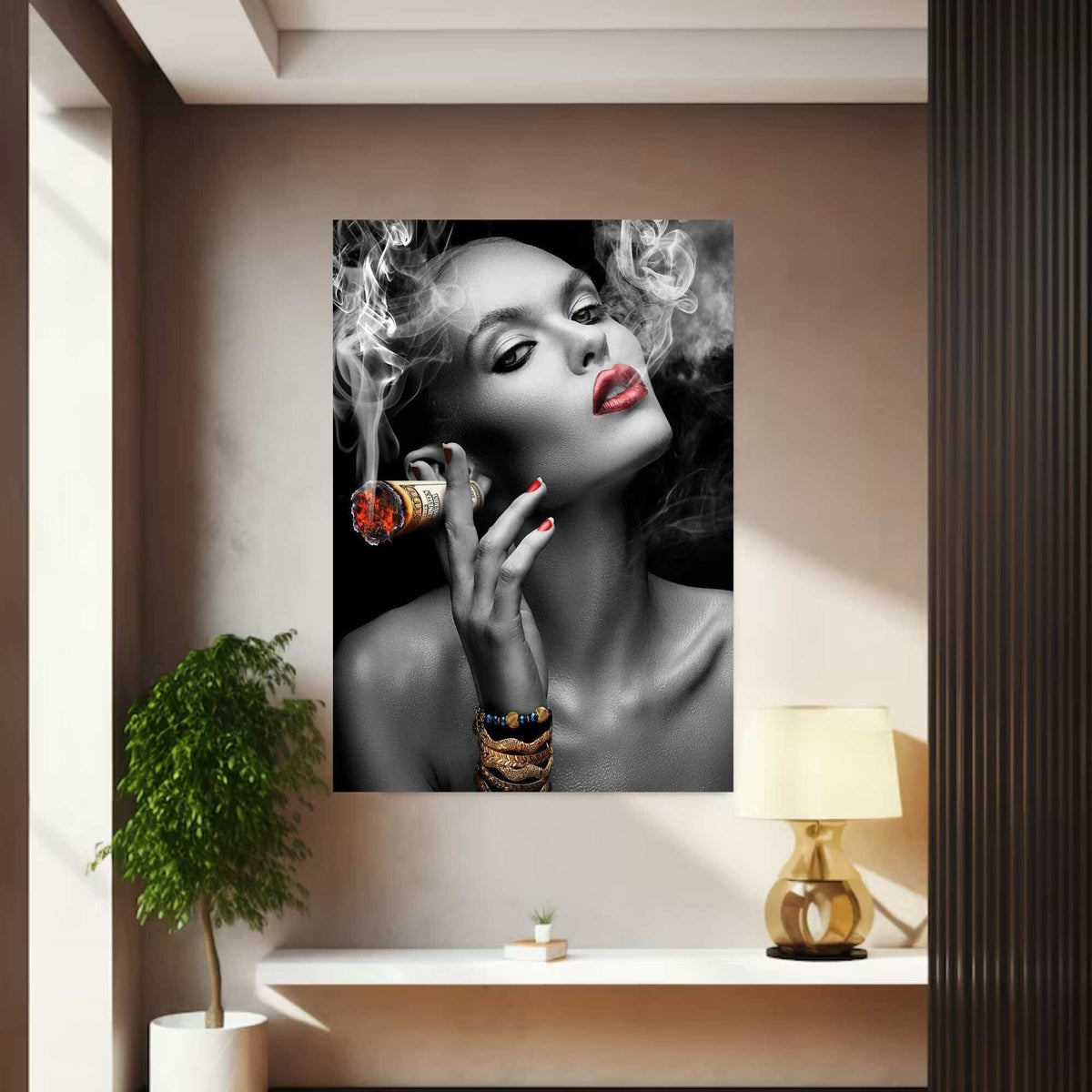 Woman Smoking Cigar Canvas Wall Art Print Ready To Hang
