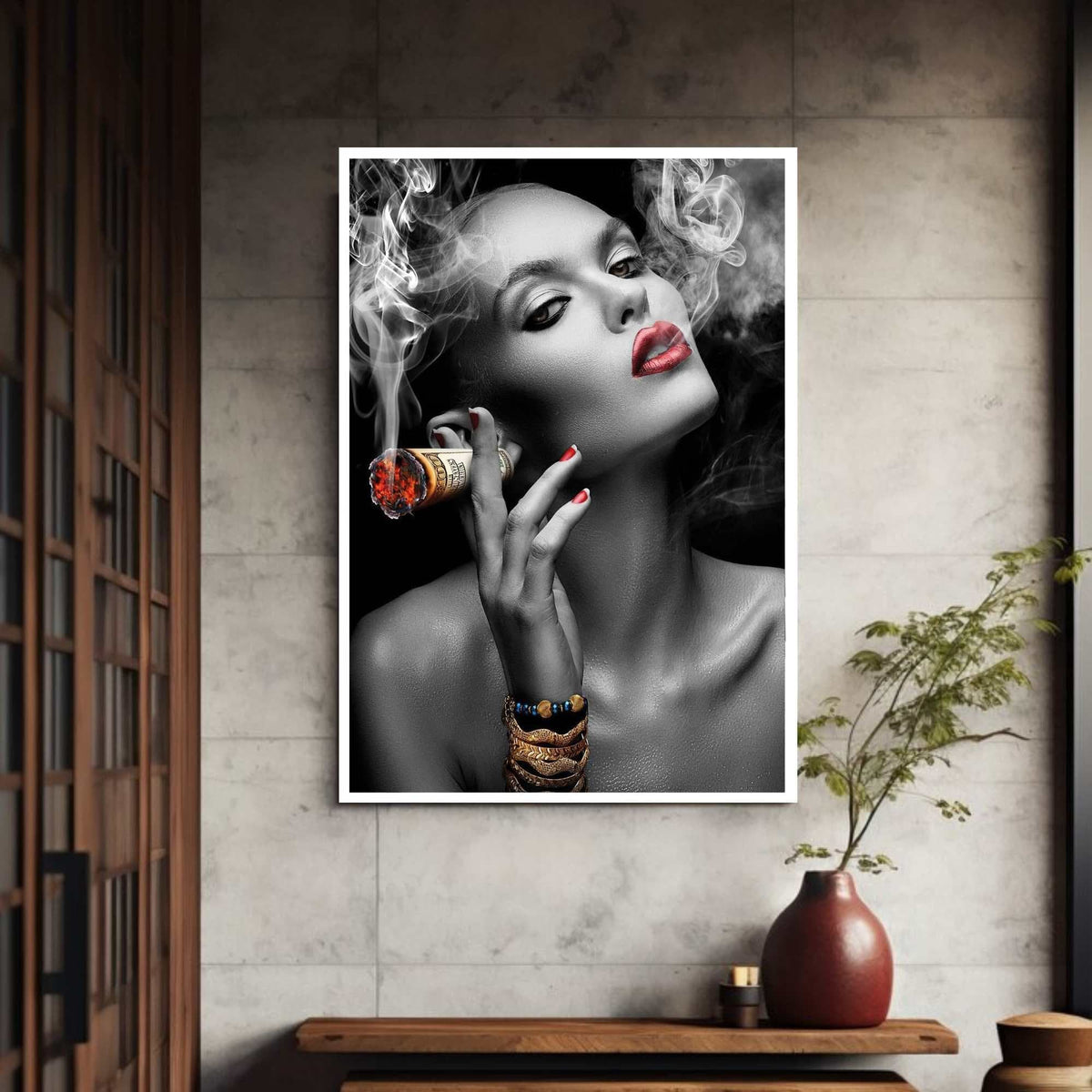 Woman Smoking Cigar Canvas Wall Art Print Ready To Hang