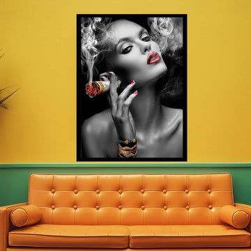 Woman Smoking Cigar Canvas Wall Art Print Ready To Hang