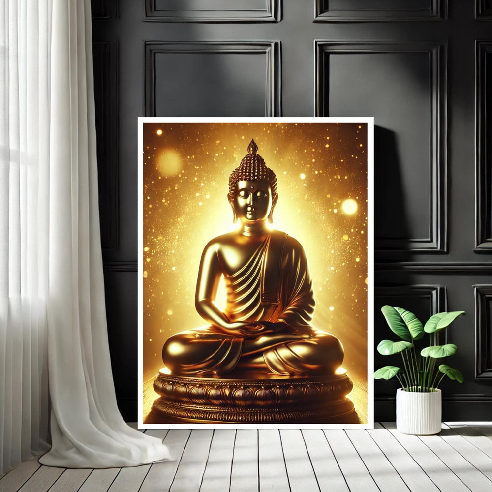 Golden Buddha Canvas Print | Zen Meditation Wall Art, Ready to Hang