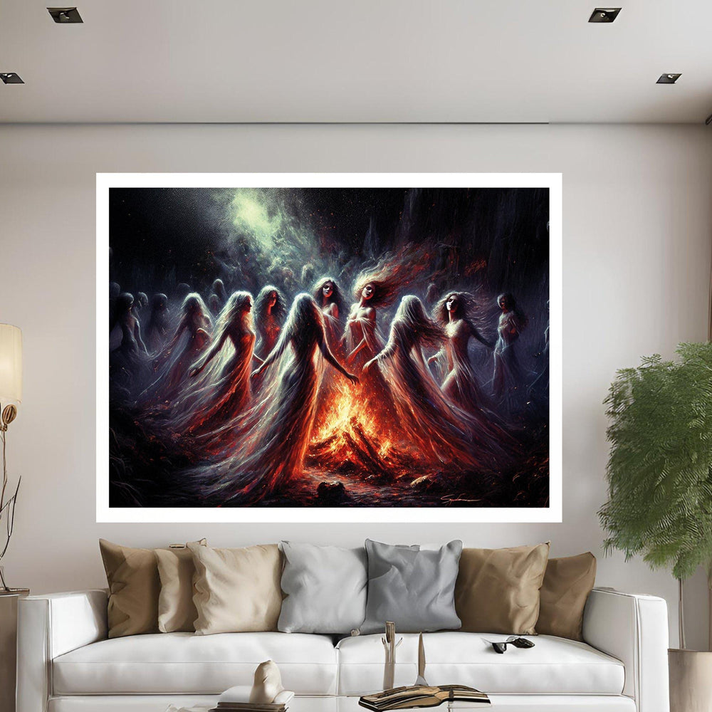 Enchanted Fire Dance Canvas Print, Bohemian Ritual Art