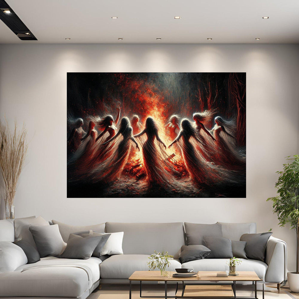 Enchanted Fire Dance Canvas Print, Bohemian Mystical Art