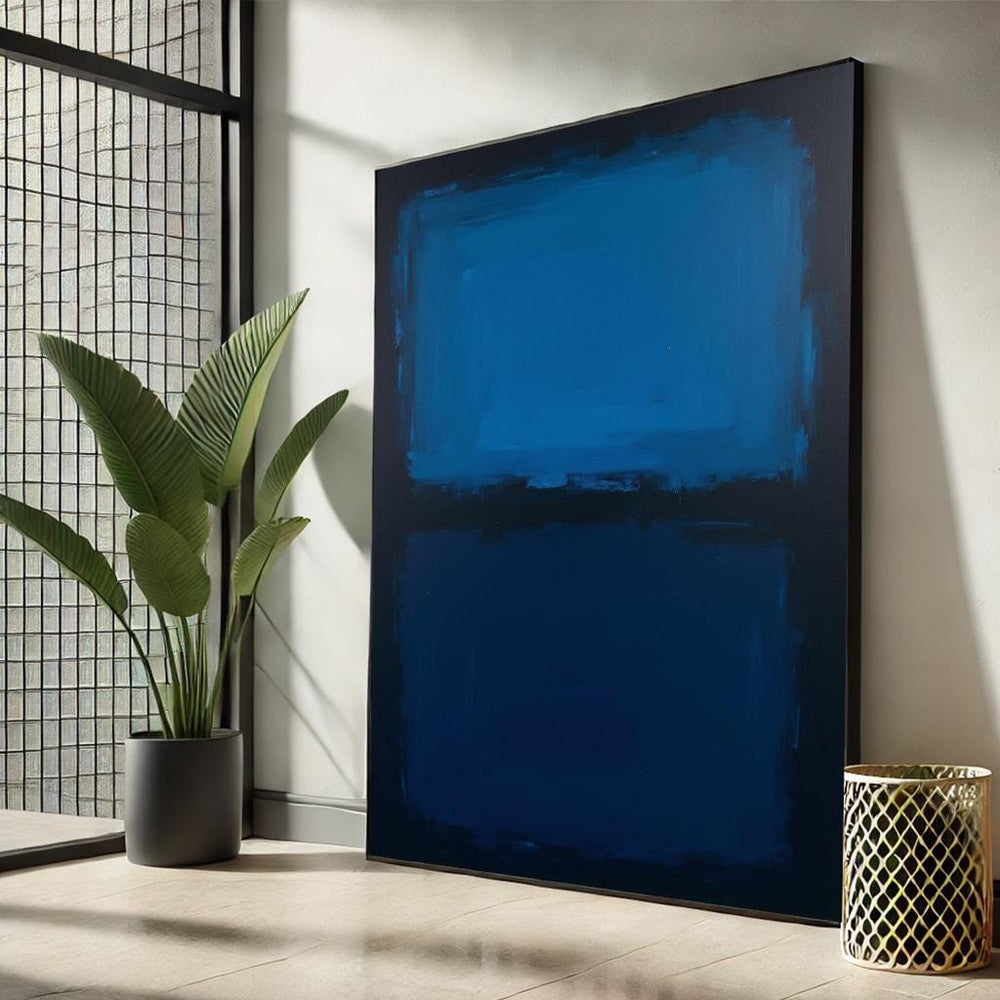 Rothko Style Abstract Canvas Art – Blue & Black Modern Print