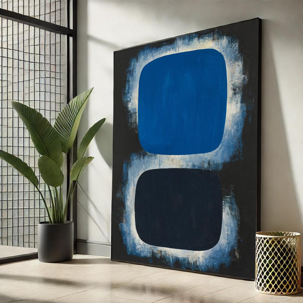 Rothko Style Abstract Canvas Art - Blue & Black Modern Print