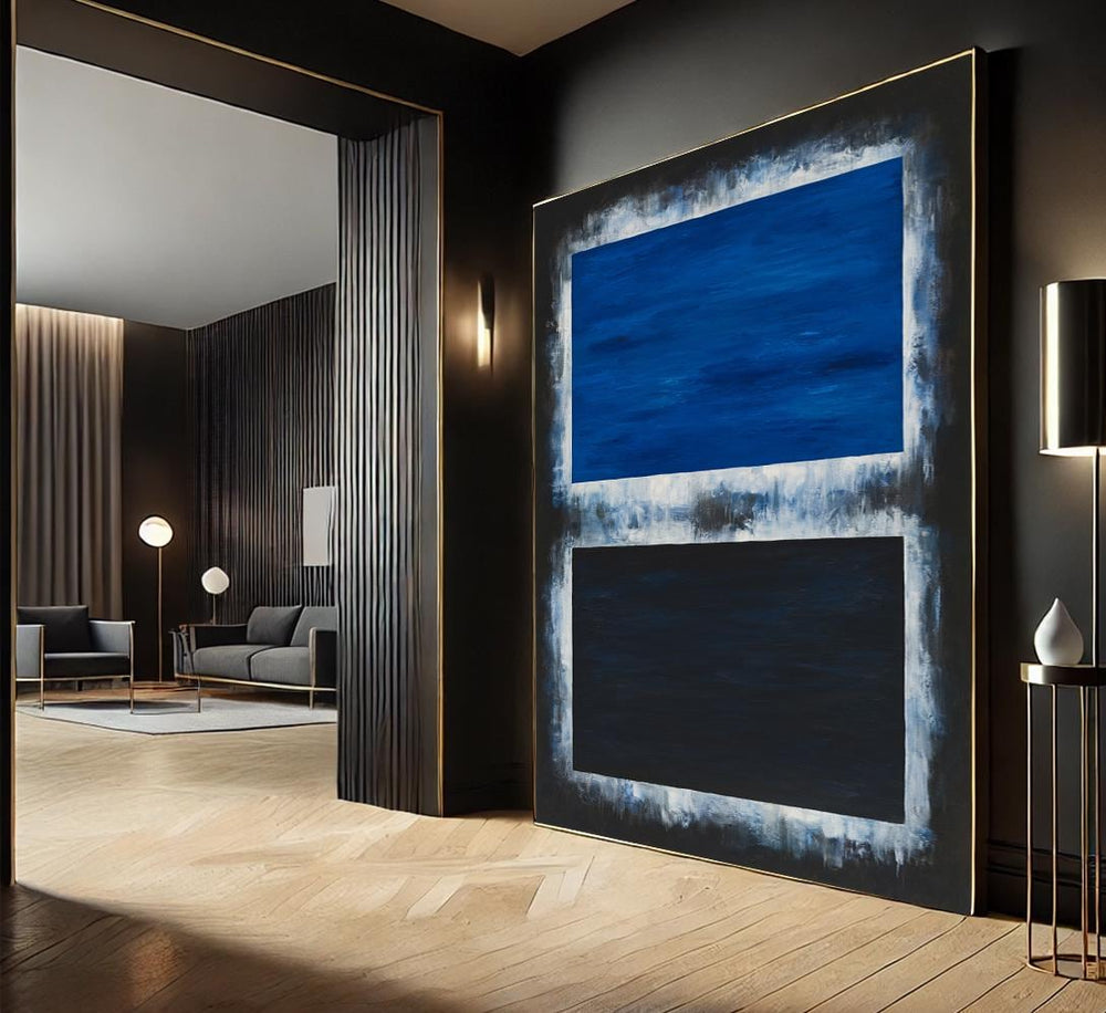 Mark Rothko Style Abstract Canvas Art - Blue & Black Modern Print