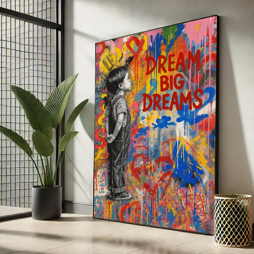 Dream Big Graffiti Canvas Art, Motivational Kid Room Decor