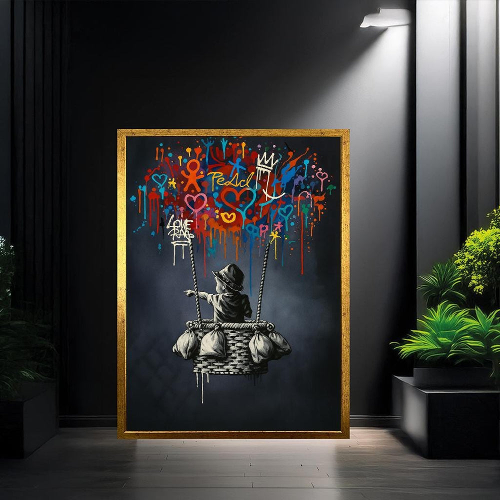 Banksy Style Graffiti Canvas Print, Balloon Child, Urban Wall Decor