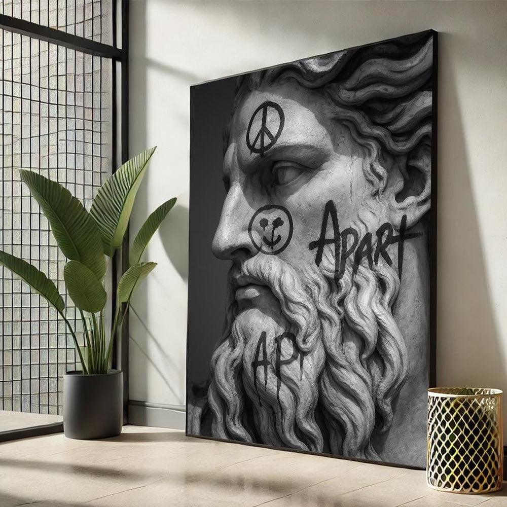 Graffiti Statue Canvas, Urban Street Art Sculpture, Ready to Hang
