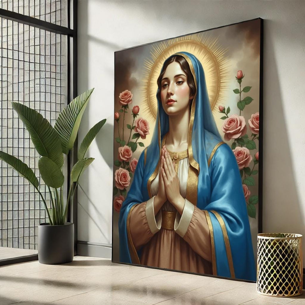 Virgin Mary Canvas Art Print, Catholic Home Decor