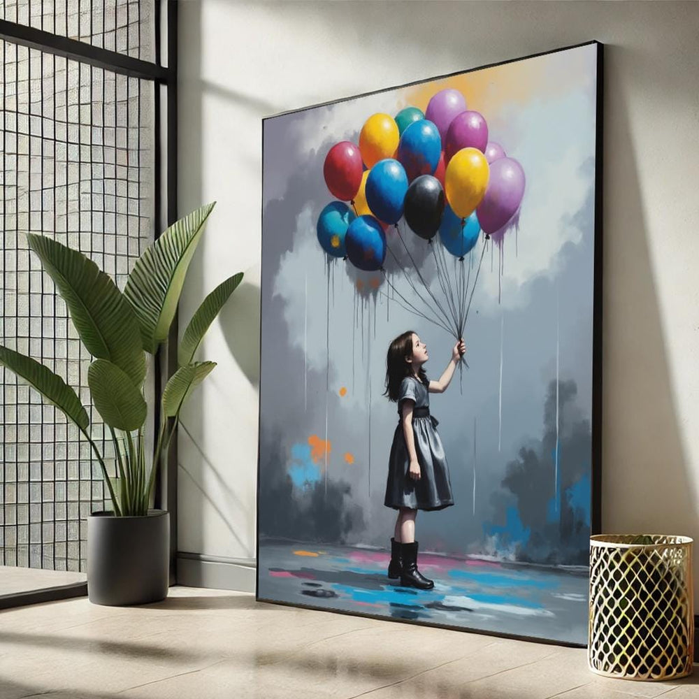 Girl with Balloons Canvas Print, Banksy Style Street Art, Ready to Hang
