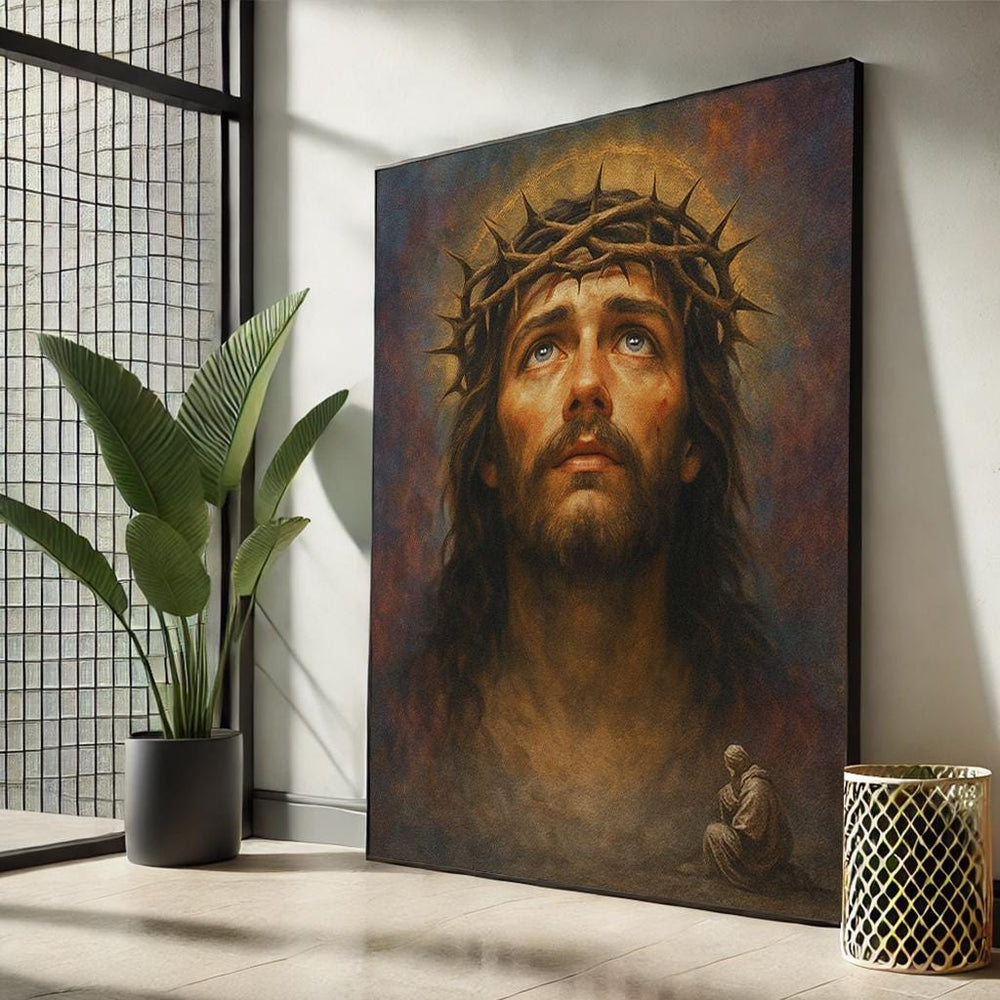 Jesus Crown of Thorns Canvas, Religious Christian Wall Art
