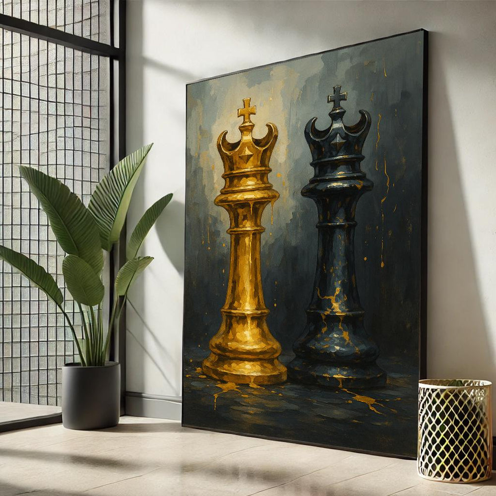 Gold and Black King Chess Canvas Art Print | Strategic Office Decor