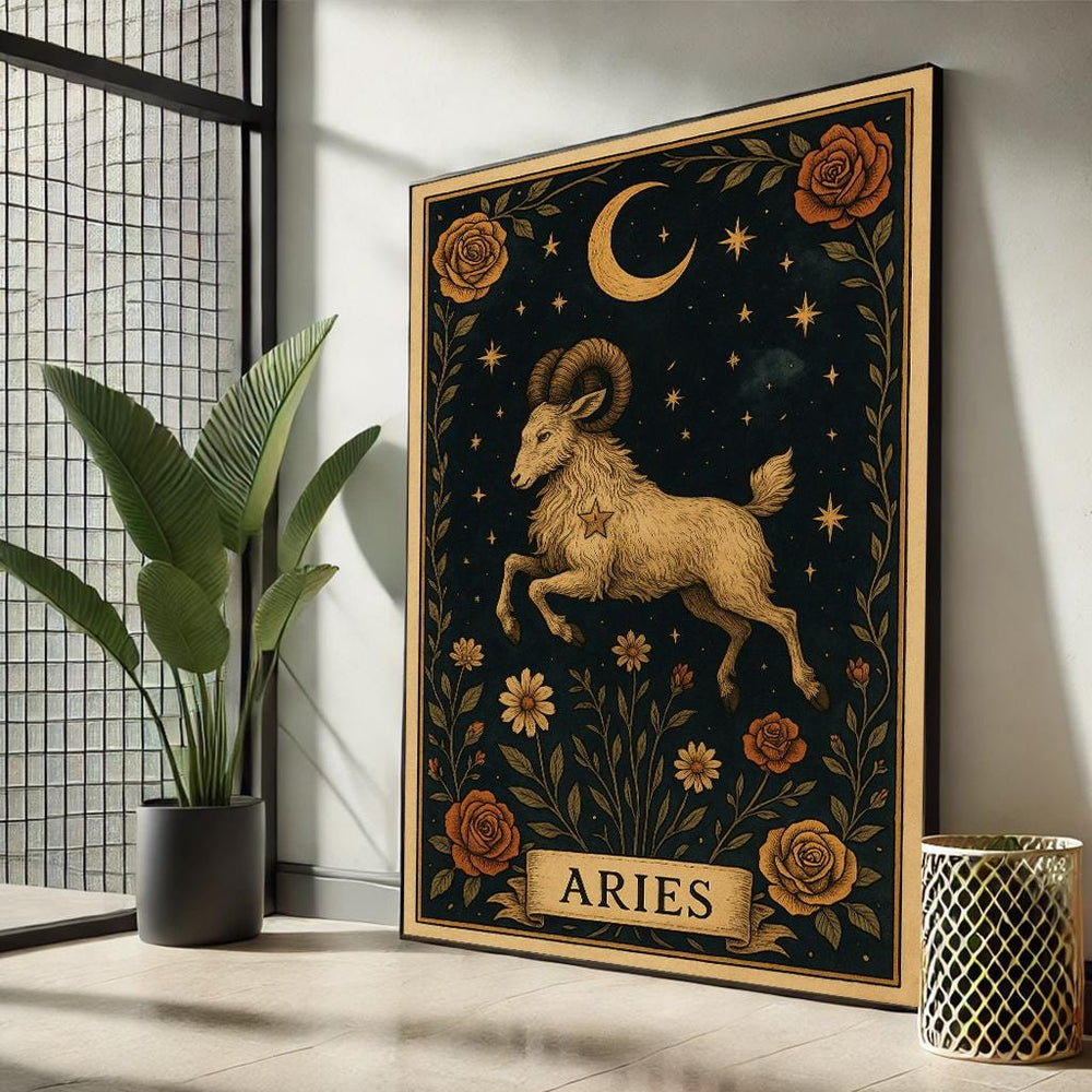 Aries Zodiac Art Print | Vintage Ram Illustration, Celestial Decor