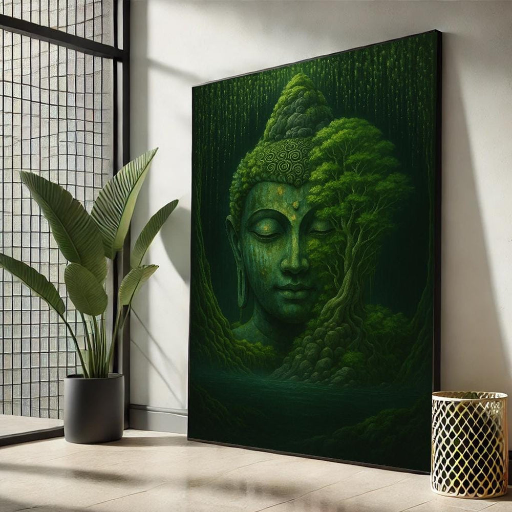 Green Forest Buddha Canvas Print | Zen Meditation Wall Art