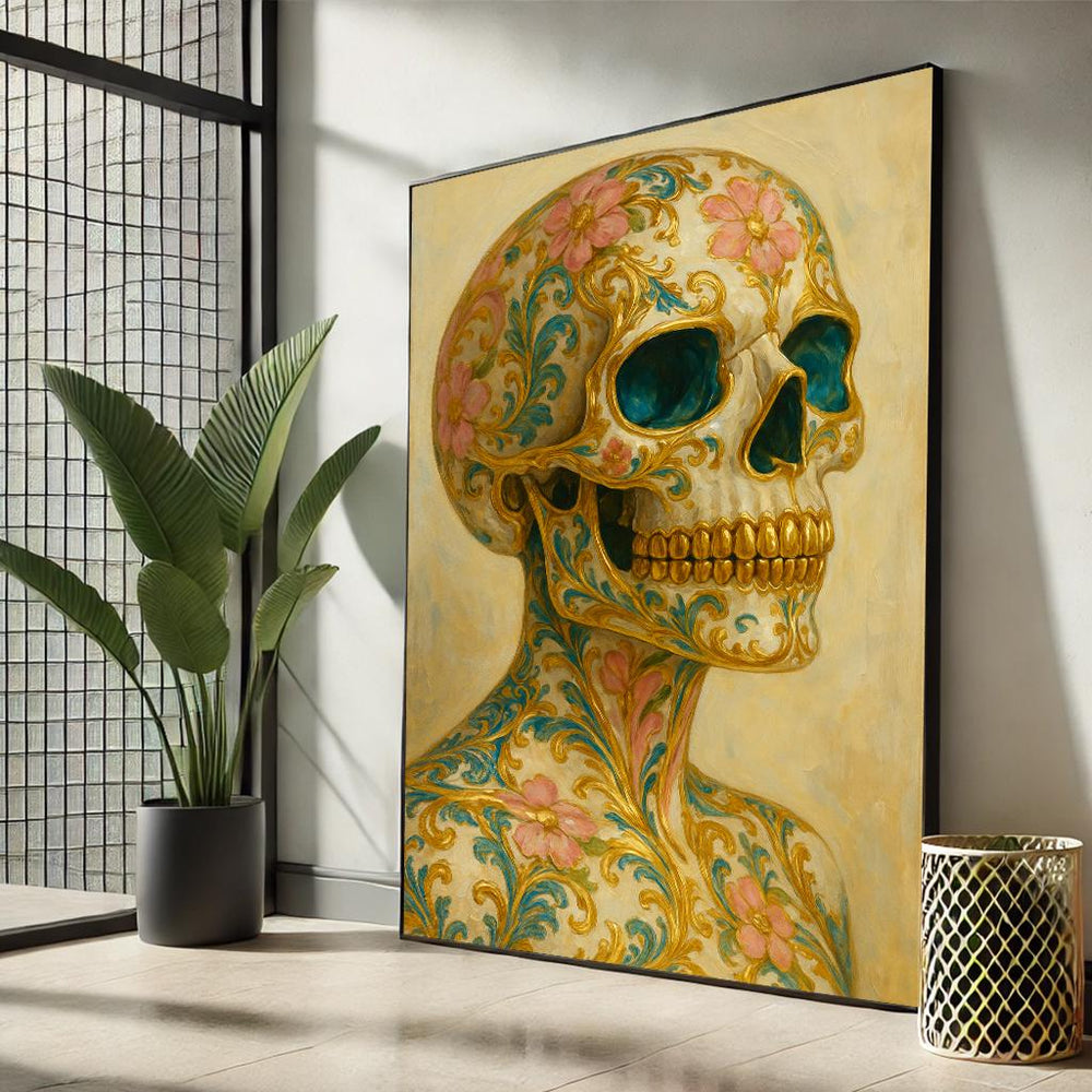 Floral Skull Canvas Art | Day of the Dead Inspired Gothic Decor