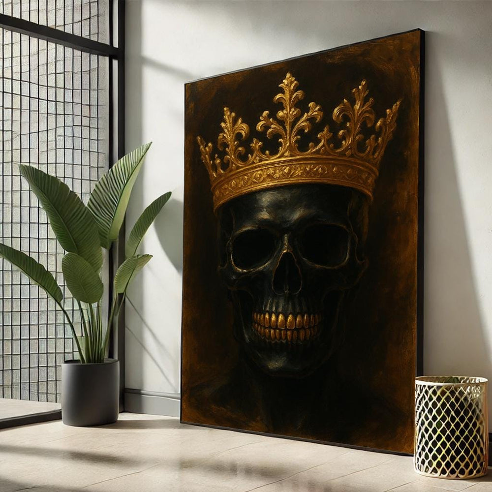 Gothic Skull with Gold Crown Canvas Art | Dark Royalty Decor