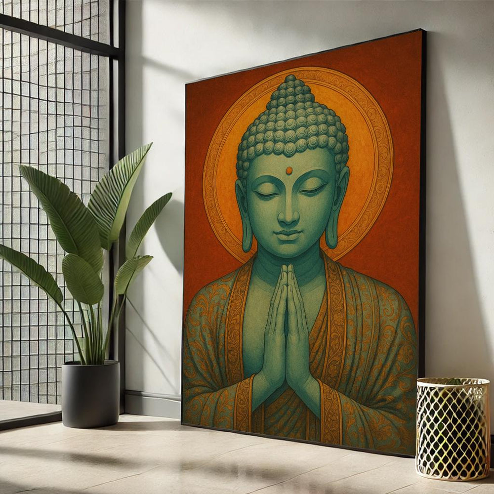 Zen Buddha Canvas Art – Turquoise Gold Meditation Print