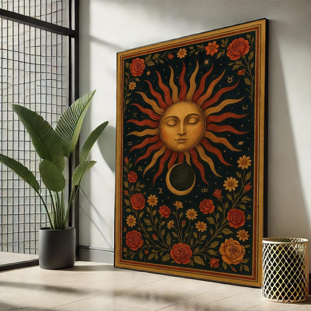 Sun and Moon Canvas | Vintage Floral Zodiac Wall Art