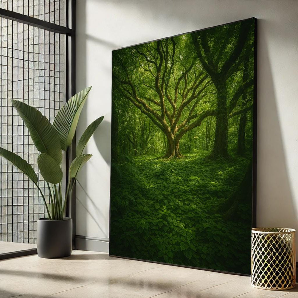 Green Forest Canvas Print – Majestic Tree, Tranquil Nature Scene