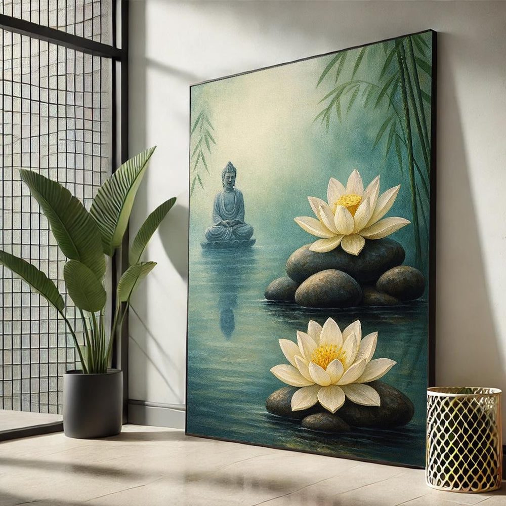 Lotus Buddha Canvas Print | Zen Meditation Room Wall Art
