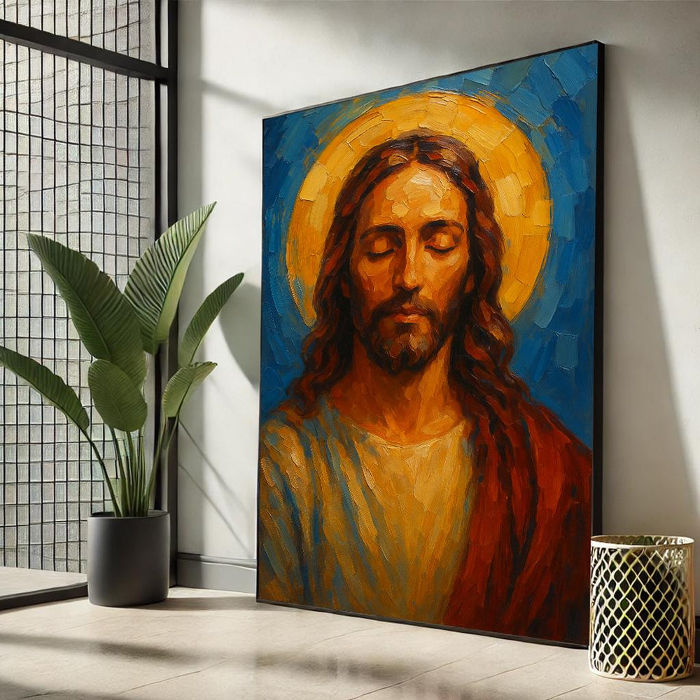 Sacred Jesus Portrait Canvas | Expressionist Christian Wall Art Print