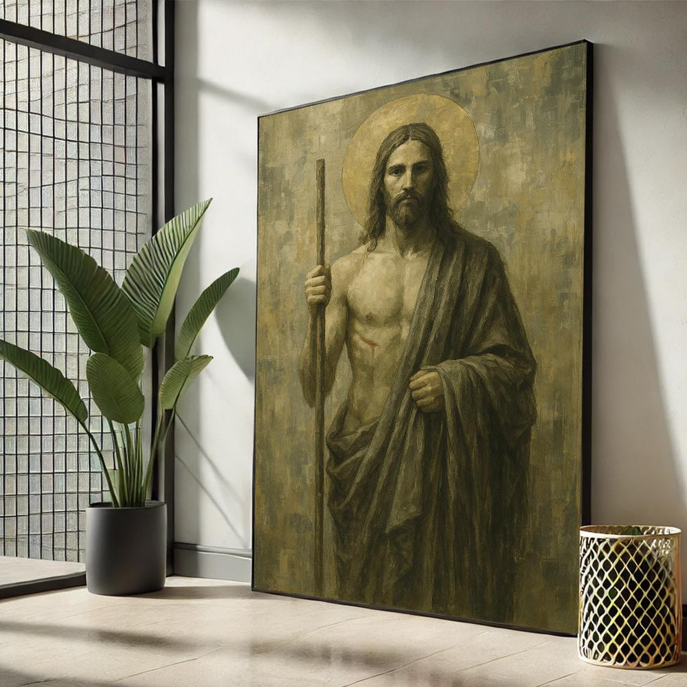Jesus Christ Canvas Art | Religious Painting with Gold Halo