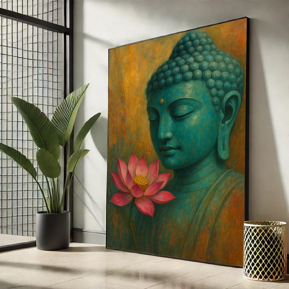 Serene Buddha with Lotus Flower | Spiritual Canvas Wall Art Home Decor Print