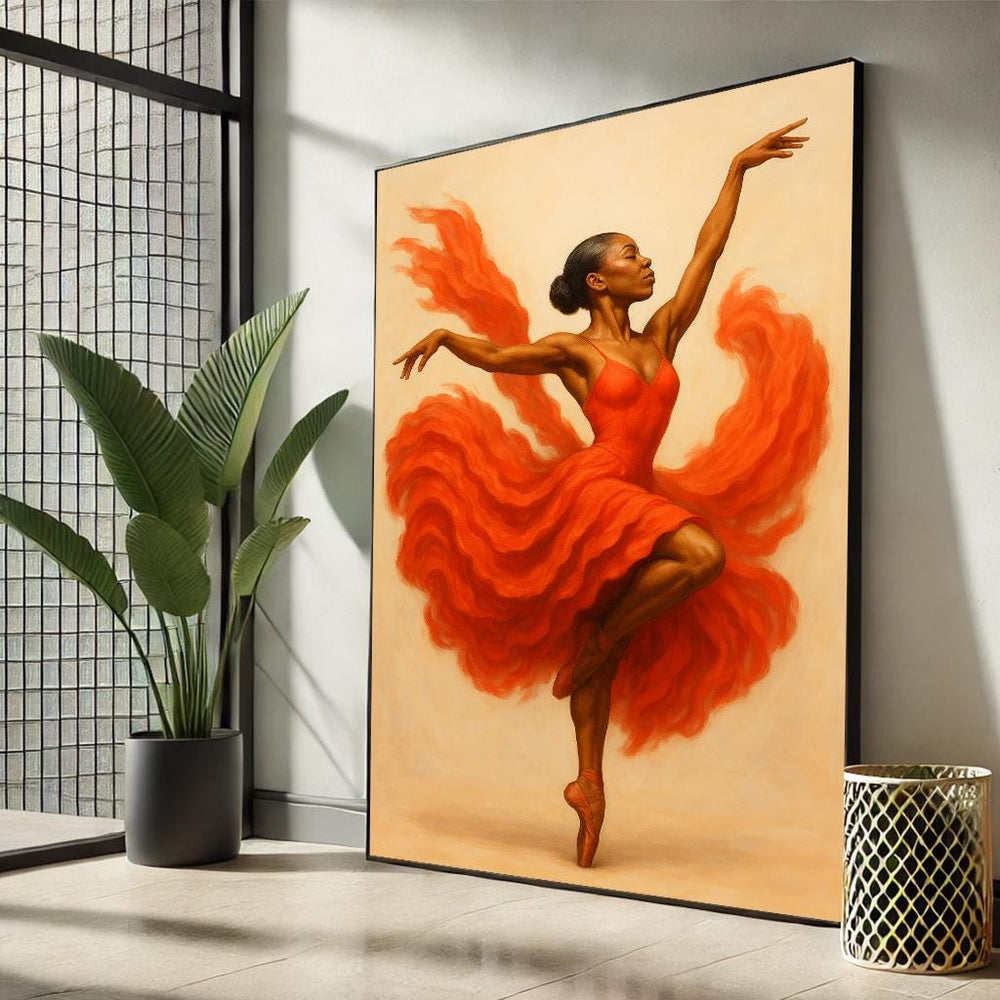 Elegant Ballet Dancer Canvas Art | Vibrant Red Dress | Graceful Dance Painting