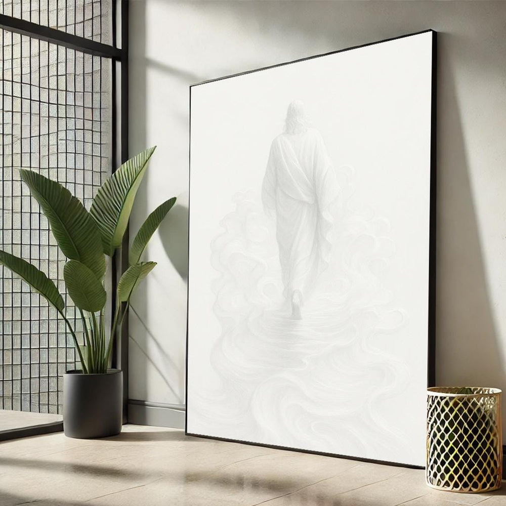 Jesus Christian Minimalist White Canvas Wall Art – Spiritual Home Décor