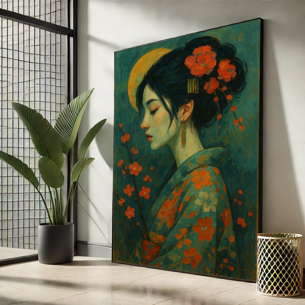 Elegant Geisha Portrait Canvas Art | Serene Japanese Painting