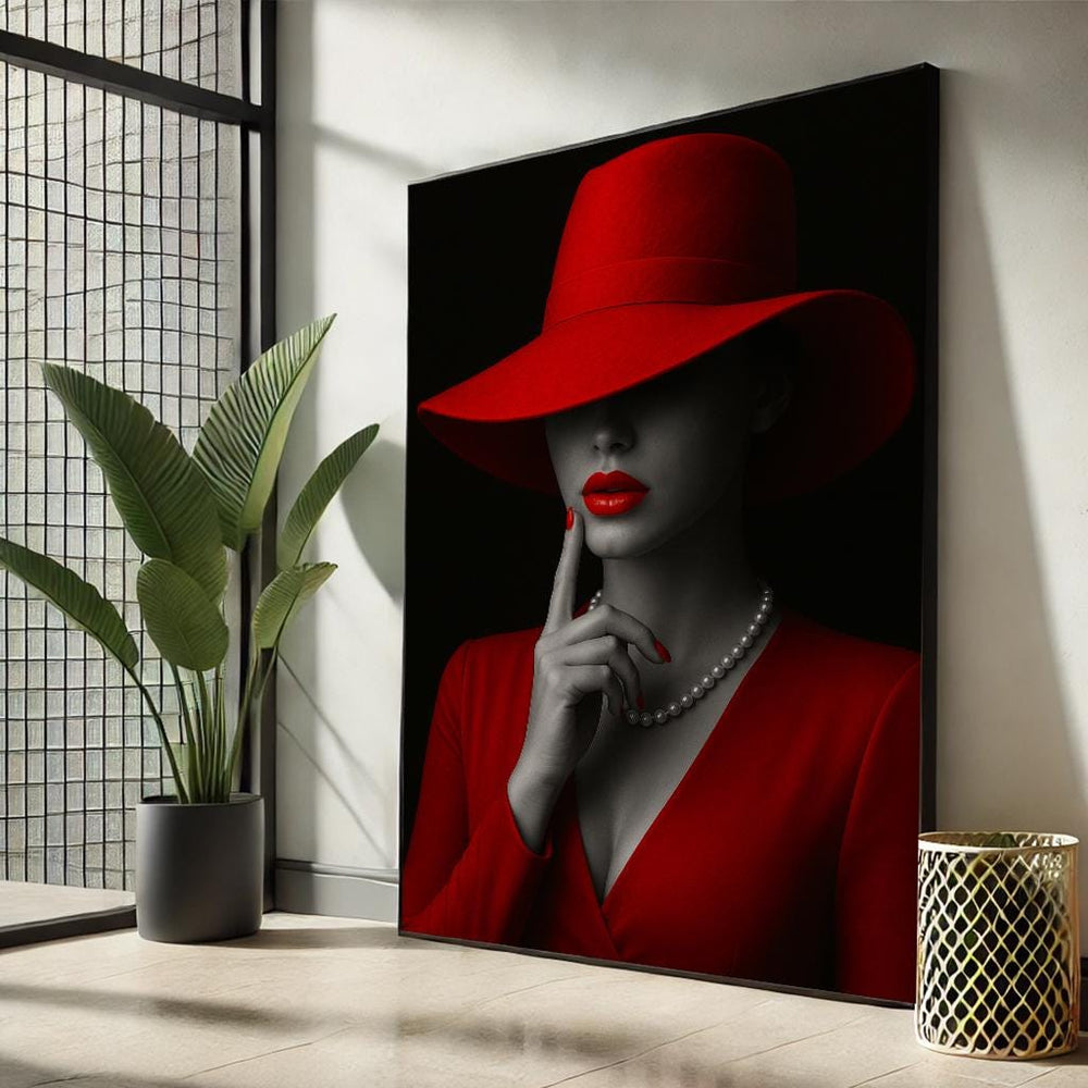 Red Hat Woman Canvas Art | Chic Fashion Portrait