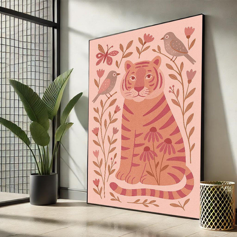 Pink Tiger Canvas Print | Whimsical Nursery Wall Art