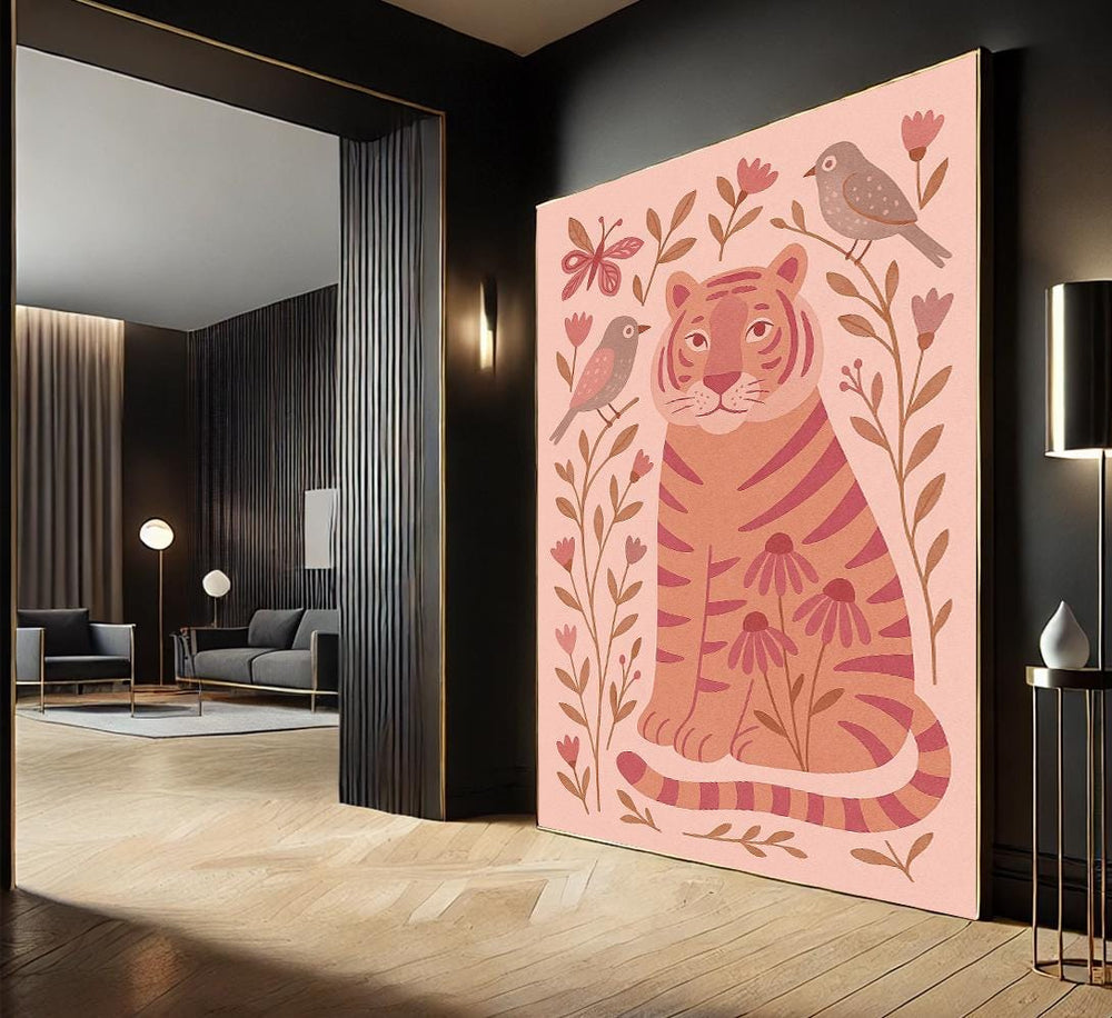 Pink Tiger Canvas Print | Whimsical Nursery Wall Art